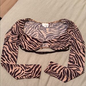 Zebra Print Long Sleeve Crop Top